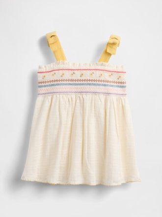 Vestido de bebé bordado con lazo en los hombros Vestido de bebé bordado con lazo en los hombros