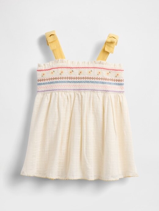 Vestido de bebé bordado con lazo en los hombros Vestido de bebé bordado con lazo en los hombros